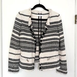 Iro Paris Zlata Tweed Jacket Black White Fringe Jacket Blazer Size 38 US 6